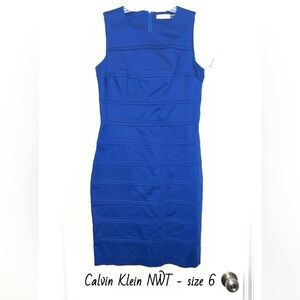 NWT Calvin Klein Blue Sheath Midi Dress Sleeveless Crew Neck